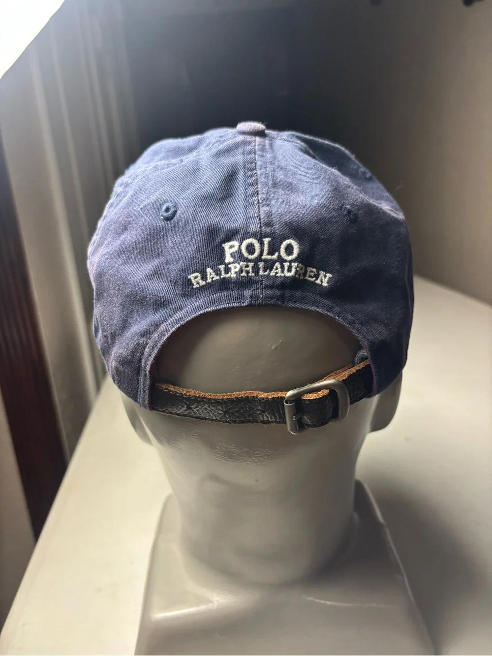 Polo Ralph Lauren Navy Blue Polo Bear Cotton Twill Hat Leather Strap Adjustable